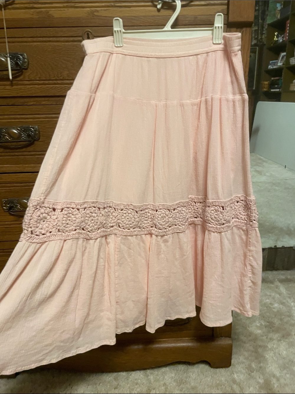 Lucky Brand peach Crochet-Trim cotton Midi Skirt